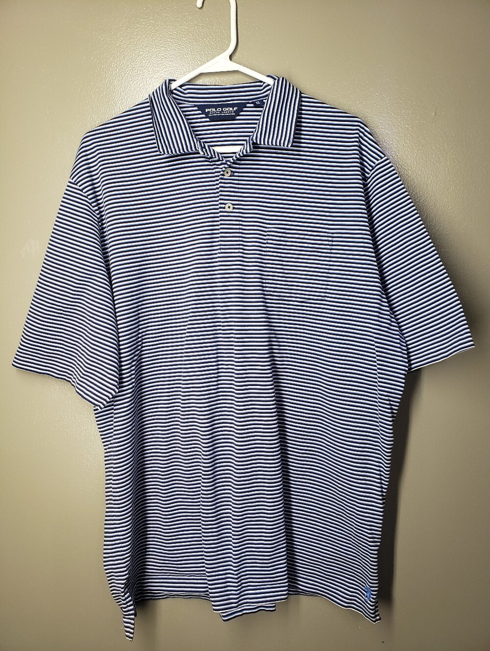 Polo Golf Ralph Lauren Blue Striped Mens Shirt Size XL Pima Cotton Short Sleeve